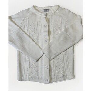Vintage White Cable Knit Cardigan Sweater Double Knit Korea Women’s S